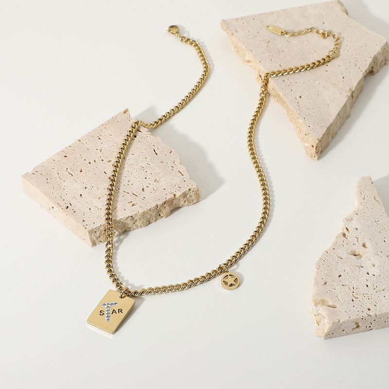 Mode Fünfzackige Stern Quadratische Marke Anhänger Edelstahl Halskette