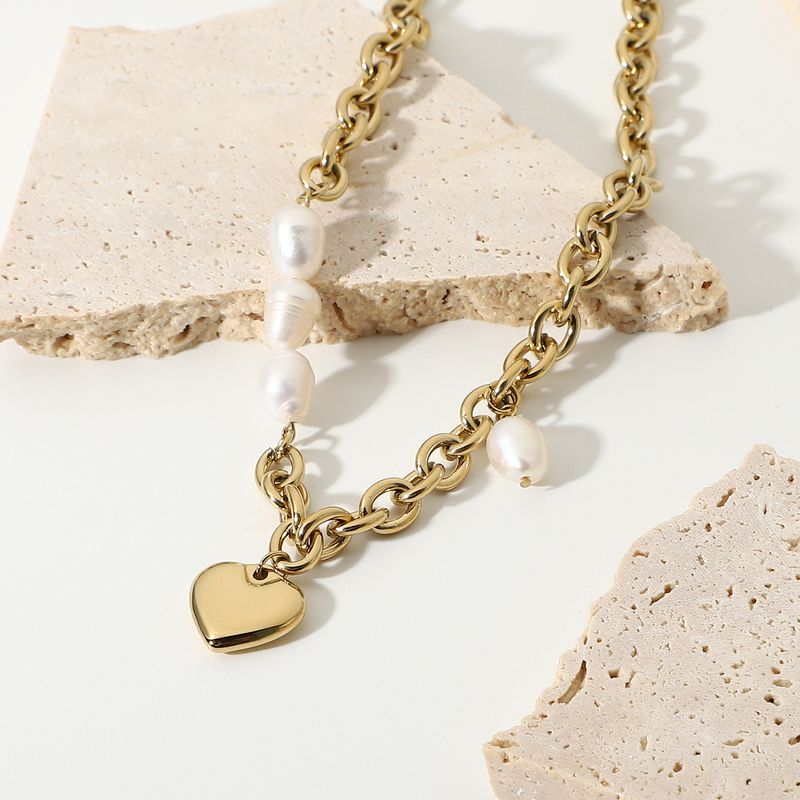 Collier De Perles D&#39;eau Douce Avec Pendentif Coeur Mode