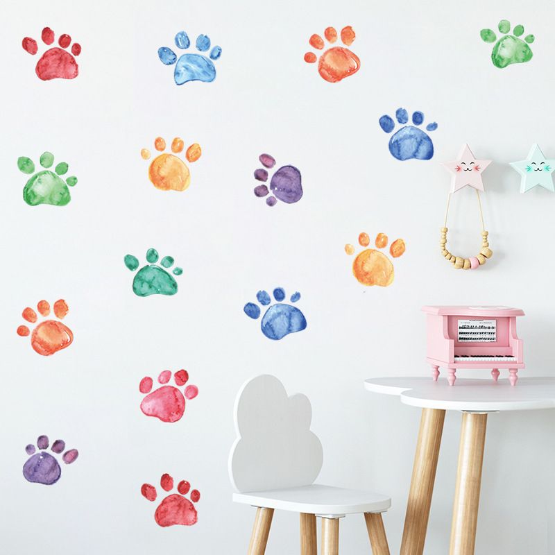 Simple Cartoon Color Paw Print Decorative Wall Stickers