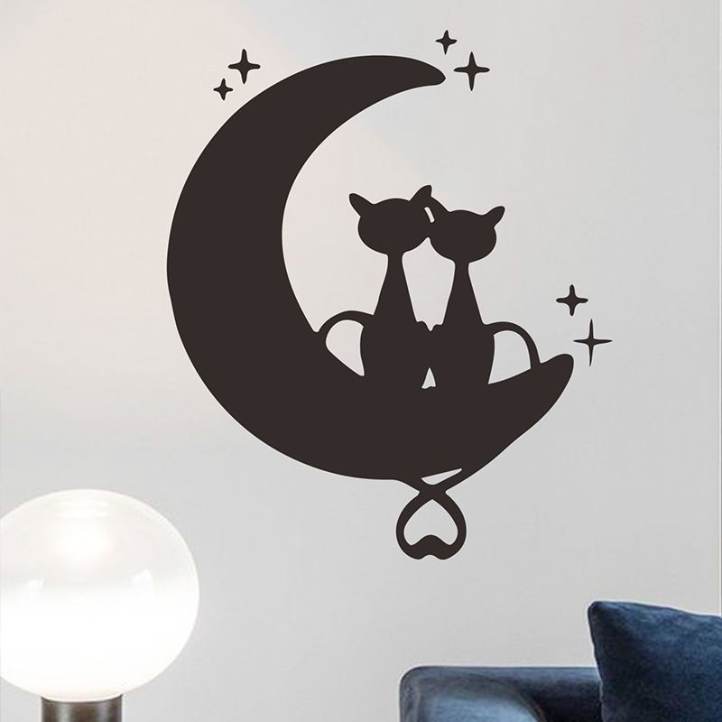 Simple Moon Cats Back View Bedroom Porch Wall Stickers