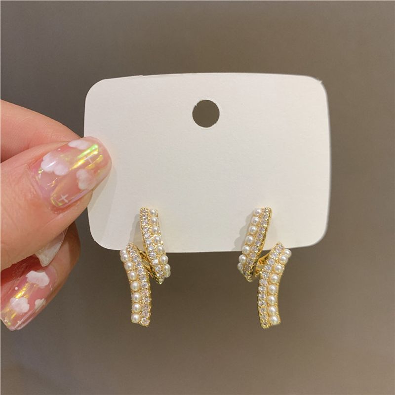 Boucles D&#39;oreilles En Alliage De Perles Coréennes Incrustées De Diamants En Gros