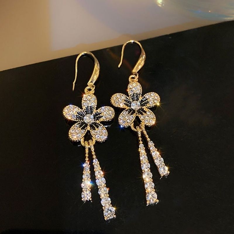 Fashion Diamond Flower Long Tassel Earrings Wholesale