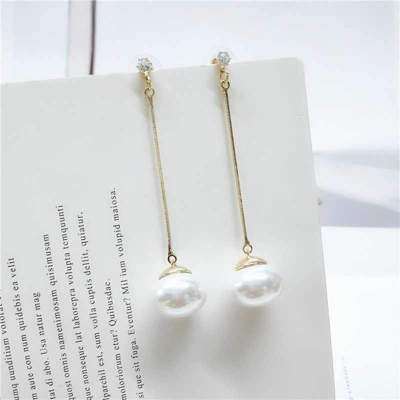 Korean Alloy Diamond Long Pearl Earrings Wholesale