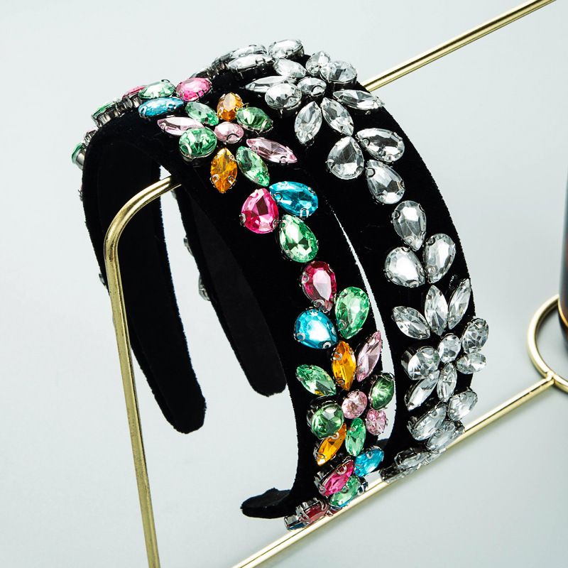 Baroque Retro Fashion Color Rhinestone Flannel Flower Headband