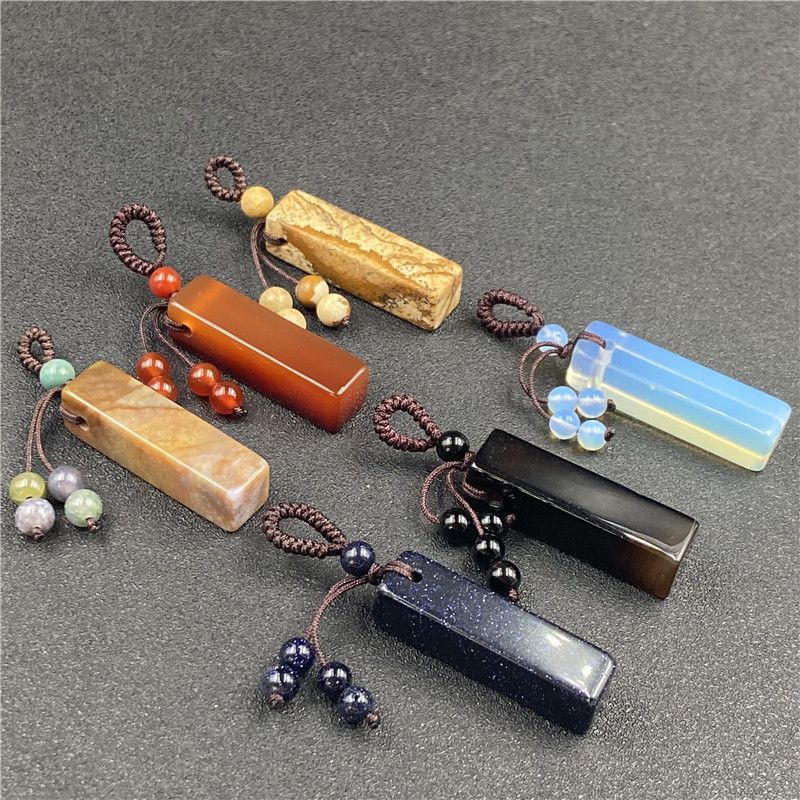 Fashion Crystal Agate Semi-precious Stone Cylindrical Braided Keychain