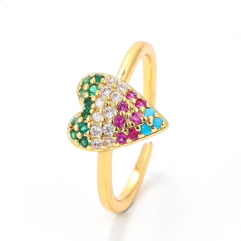 Anillo Ajustable De Apertura De Corazón De Melocotón De Diamante De Color De Moda