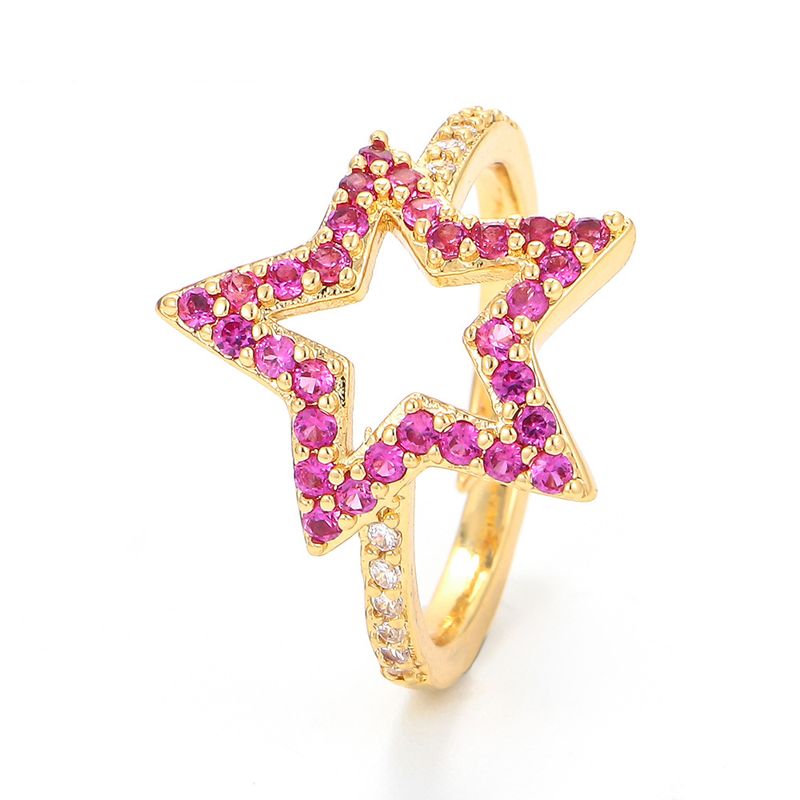 Fashion Micro-inlaid Colored Diamonds Five-pointed Star Ring