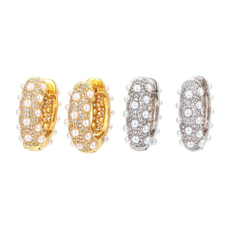 Retro Geometrische Perle Voller Diamant Eingelegte Zirkon Ohrringe Großhandel