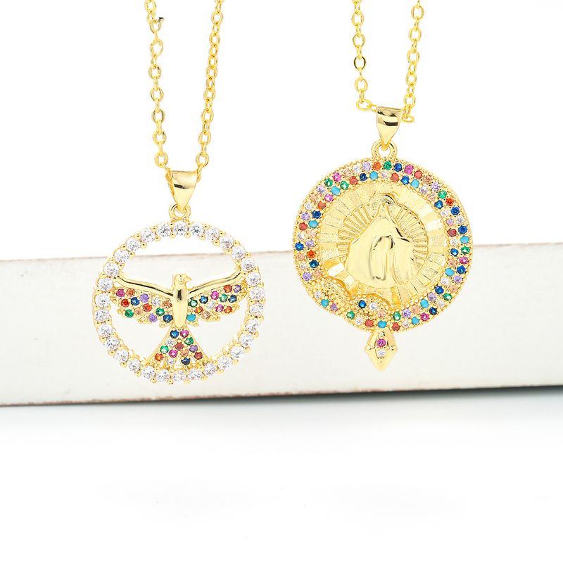 Retro Virgin Mary Pendant Micro-inlaid Colorful Zircon Necklace