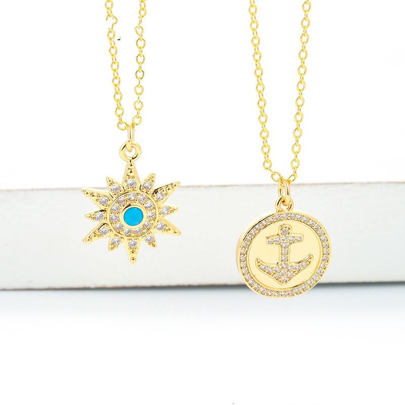 Simple Round Card Diamond-studded Moon Six-pointed Star Pendant Clavicle Chain Necklace