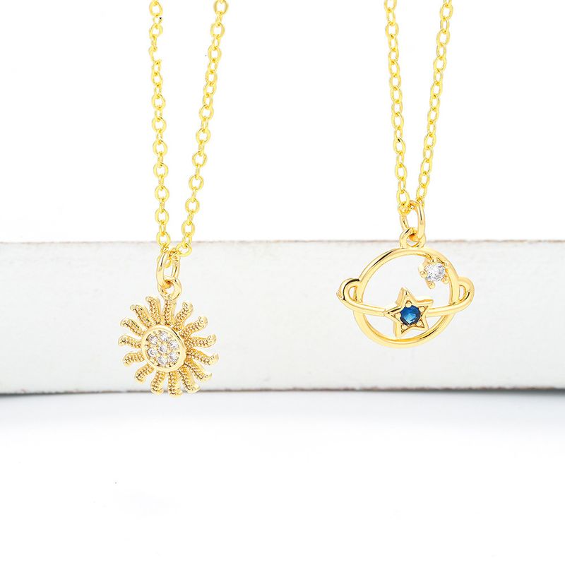 Fashion Star Blue Planet Universe Diamond Sun Flower Clavicle Chain Necklace
