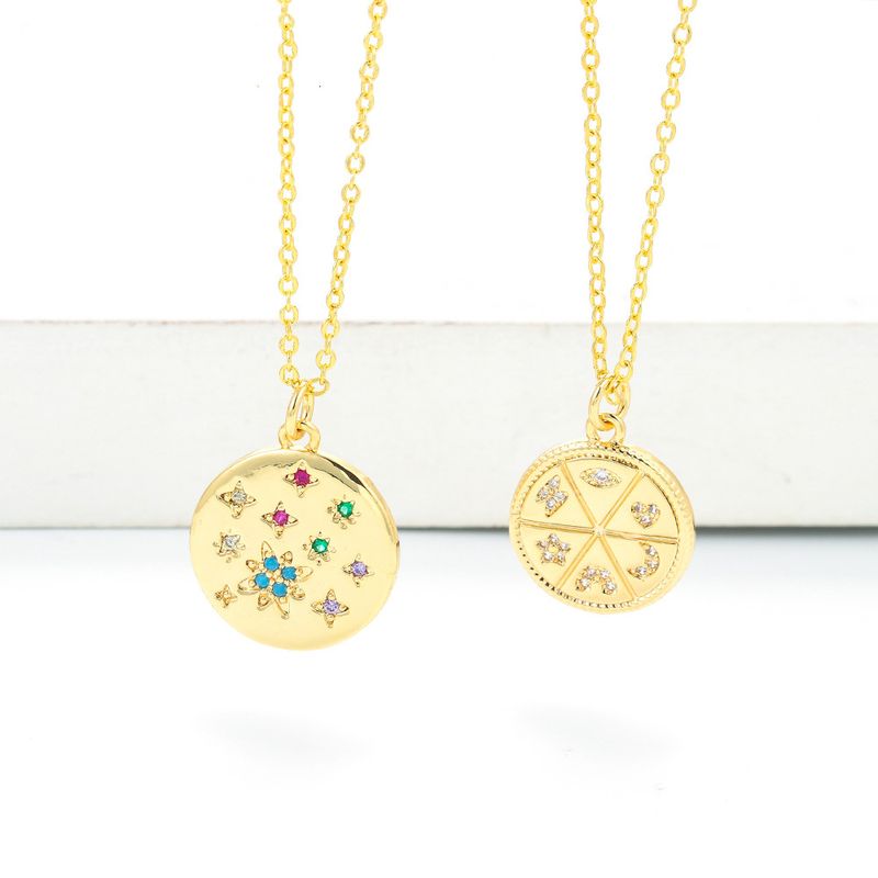Simple Fashion Disc Diamond Star Pendant Clavicle Chain Necklace