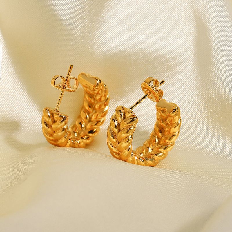 Retro Gold-plated Stainless Steel Double Wheat C-shaped Earrings