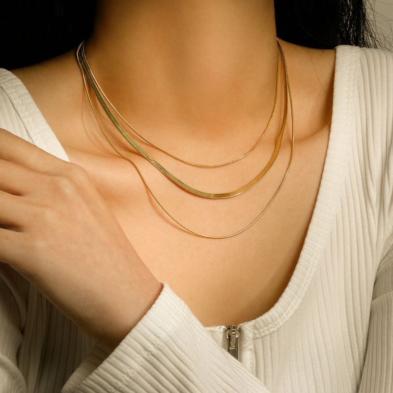 Collier Tendance En Acier Inoxydable Plaqué Or 14 Carats À Trois Couches