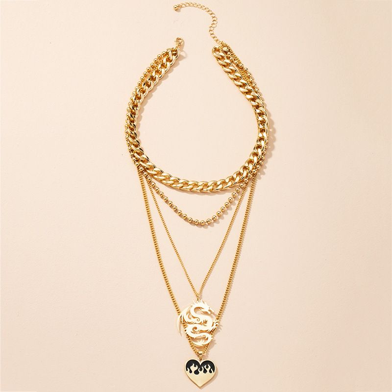 Retro Dragon Pendant Necklace Hip Hop Sex Heart Clavicle Chain