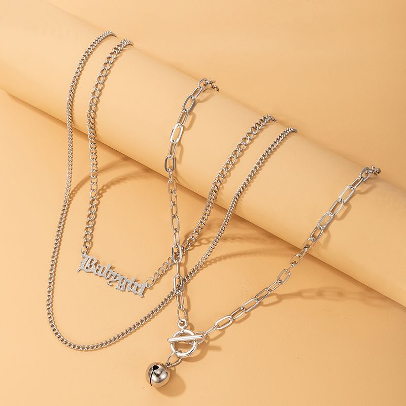 Fashion Simple Style Punk Style Alphabet Chain Word Buckle Bell Necklace