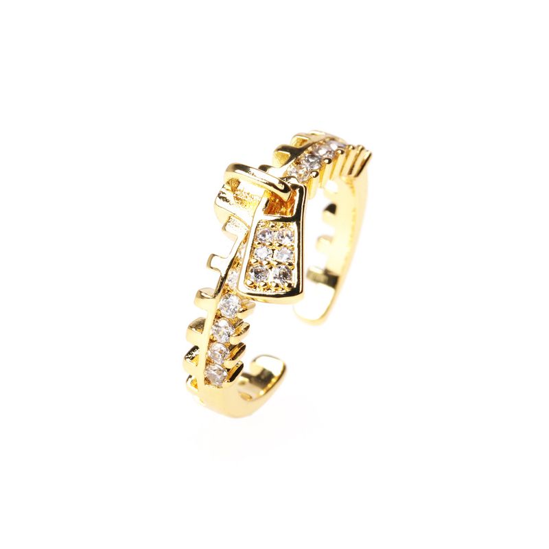 Fashion Copper Diamond-studded Zipper-shaped Open Ring