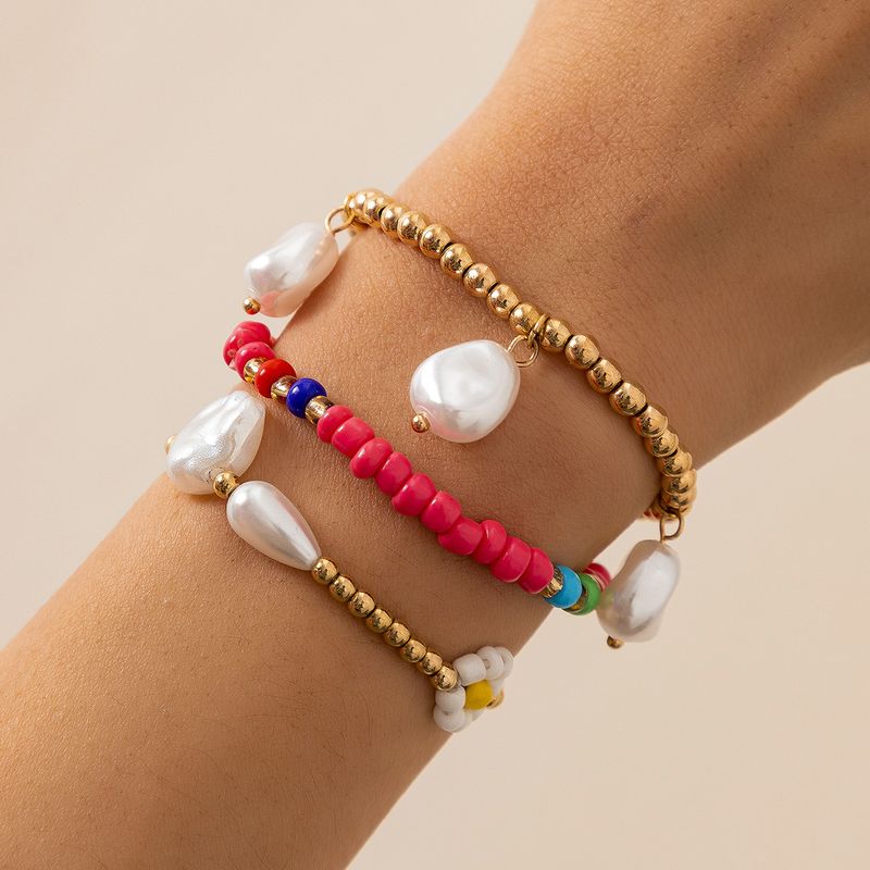 Bohemian Mixed Color Bead Imitation Pearl Multi-layer Bracelet