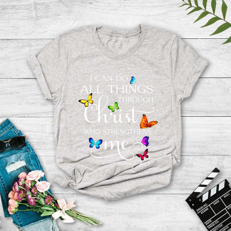 T-shirt Décontracté À Manches Courtes Imprimé Lettres Papillon Femme