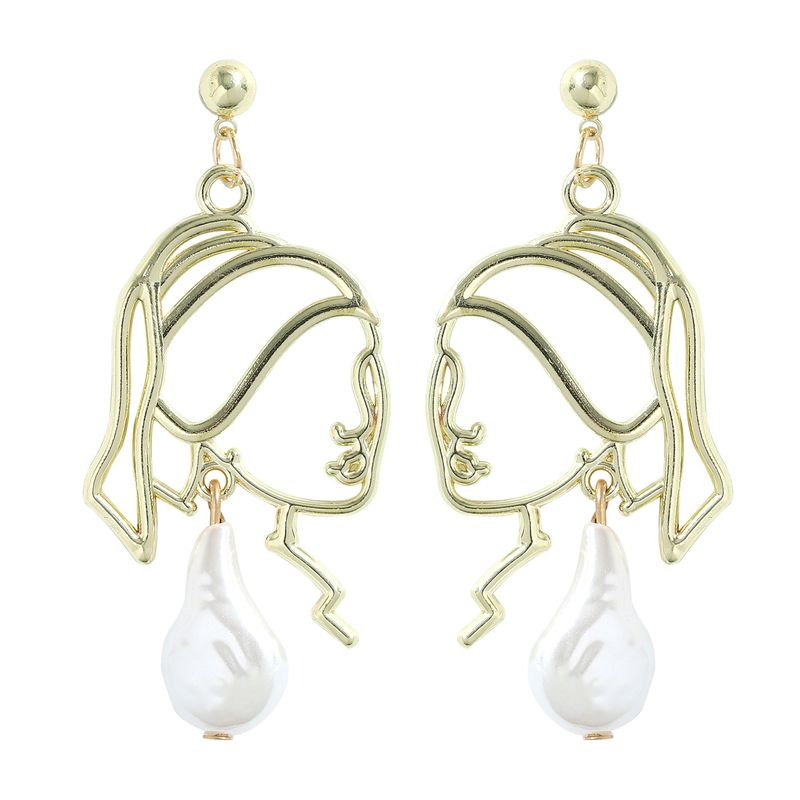 Fashion Electroplating Gold Alloy Inlaid Pearl Portrait Earrings