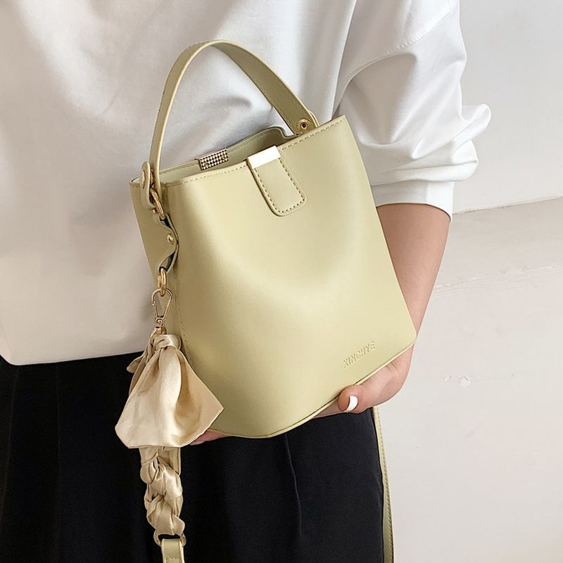 Fashion Silk Scarf Solid Color Single Shoulder Bucket Bag