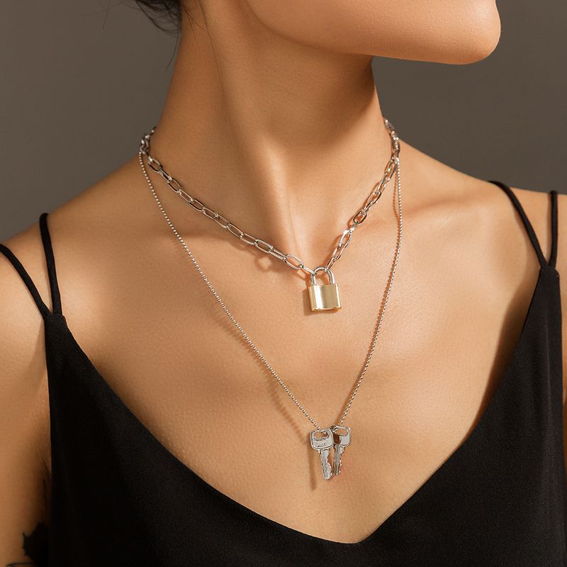 Fashion Multi-layer Lock-shaped Key Alloy Necklace Wholesale