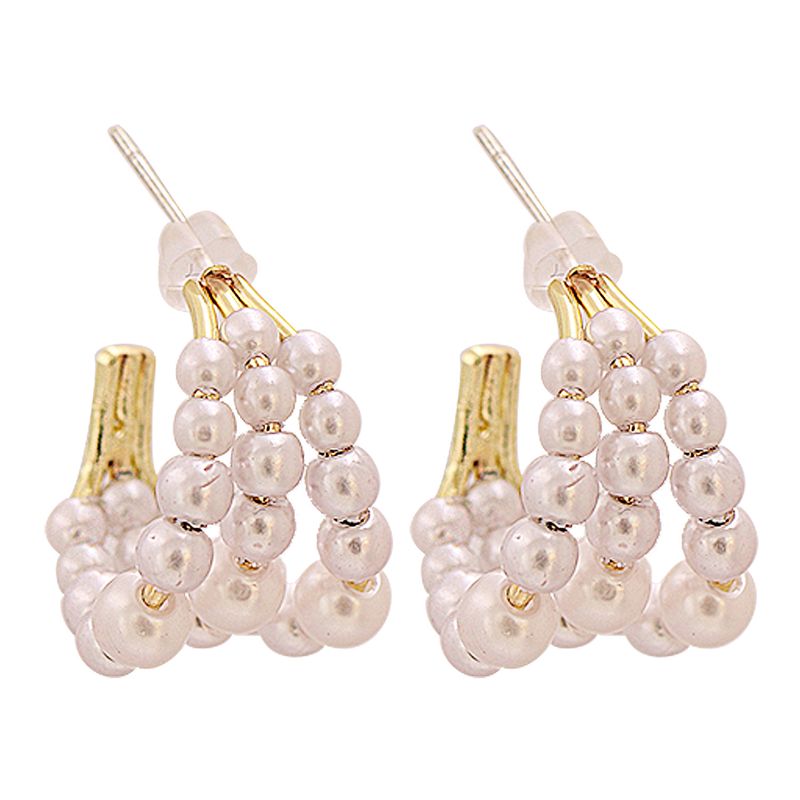 Fashion C-shaped Pearl Circle-shaped Alloy Earrings Wholesale
