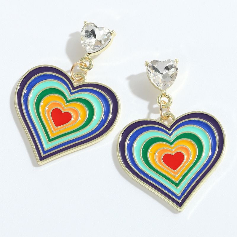 Wholesale Fashion Multi-layer Drop Oil Color Peach Heart Earrings