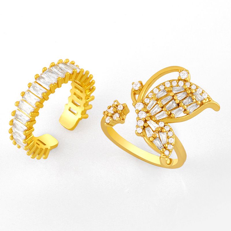 Fashion Geometric Butterfly Copper Inlaid Zircon Ring Wholesale
