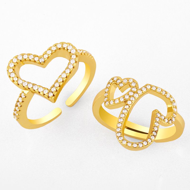 Fashion Geometric Heart Copper Inlaid Zircon Open Ring