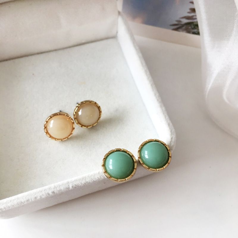 Simple Small Round Imitation Opal Resin Earrings