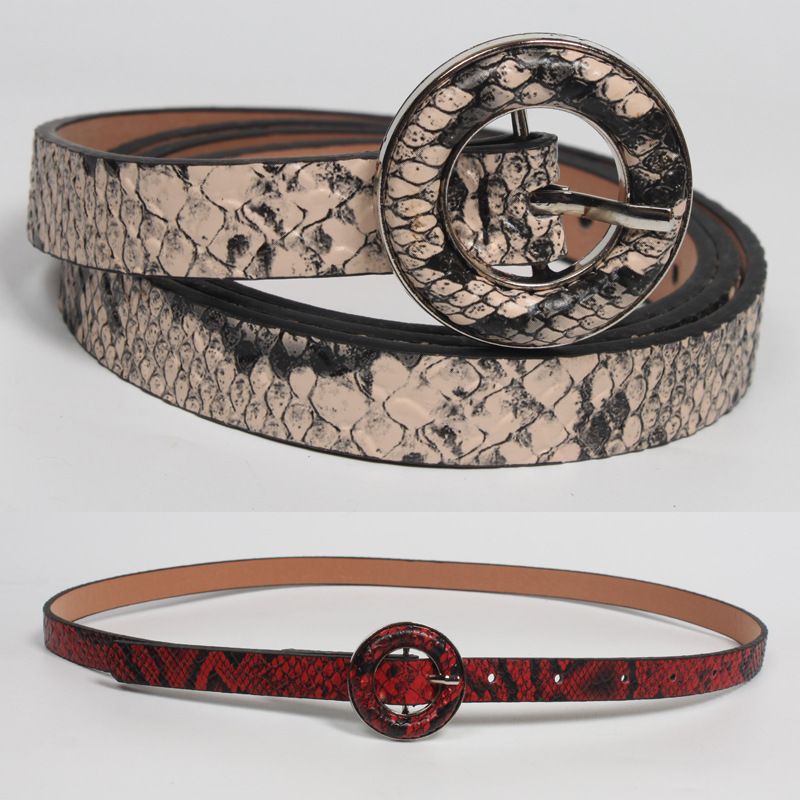 Fashion Round Buckle Snake Pattern Wide Belt