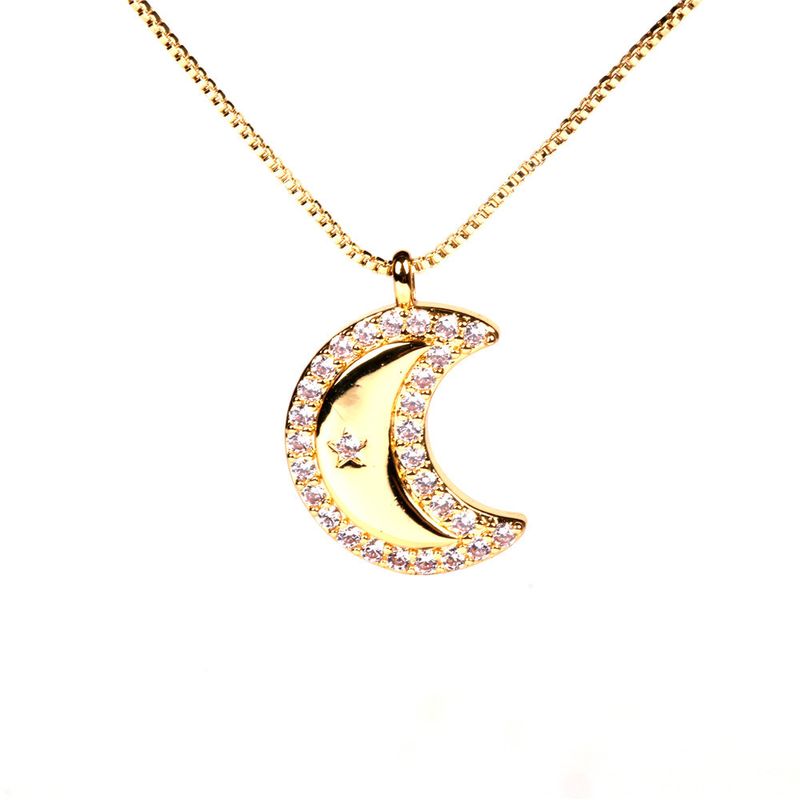 Mode Stern Mond Kupfer Eingelegte Zirkon Halskette Großhandel