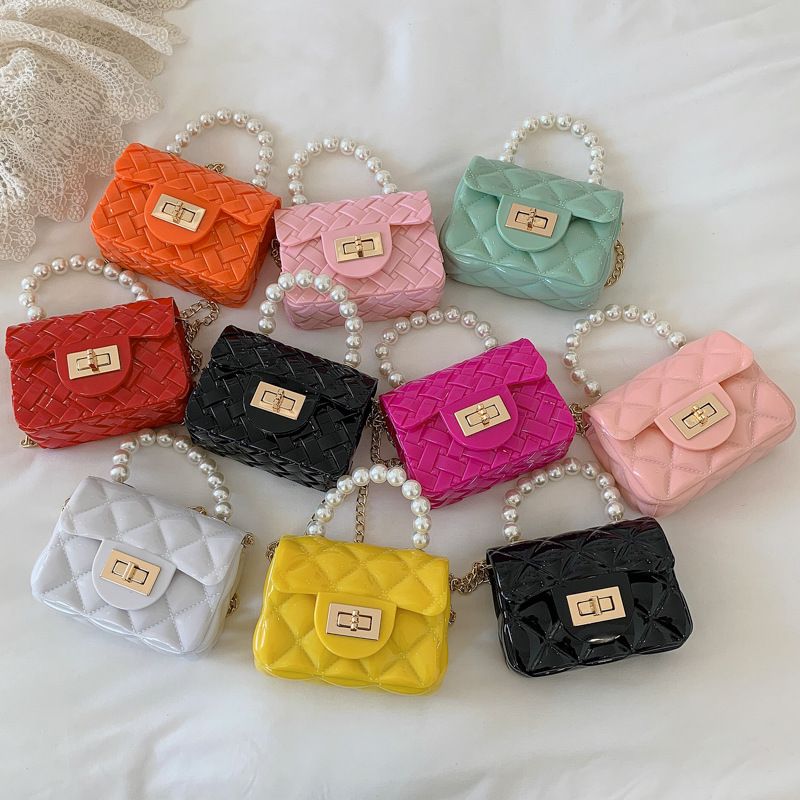 Fashion Candy Color Pearl Handle Mini Messenge Bag