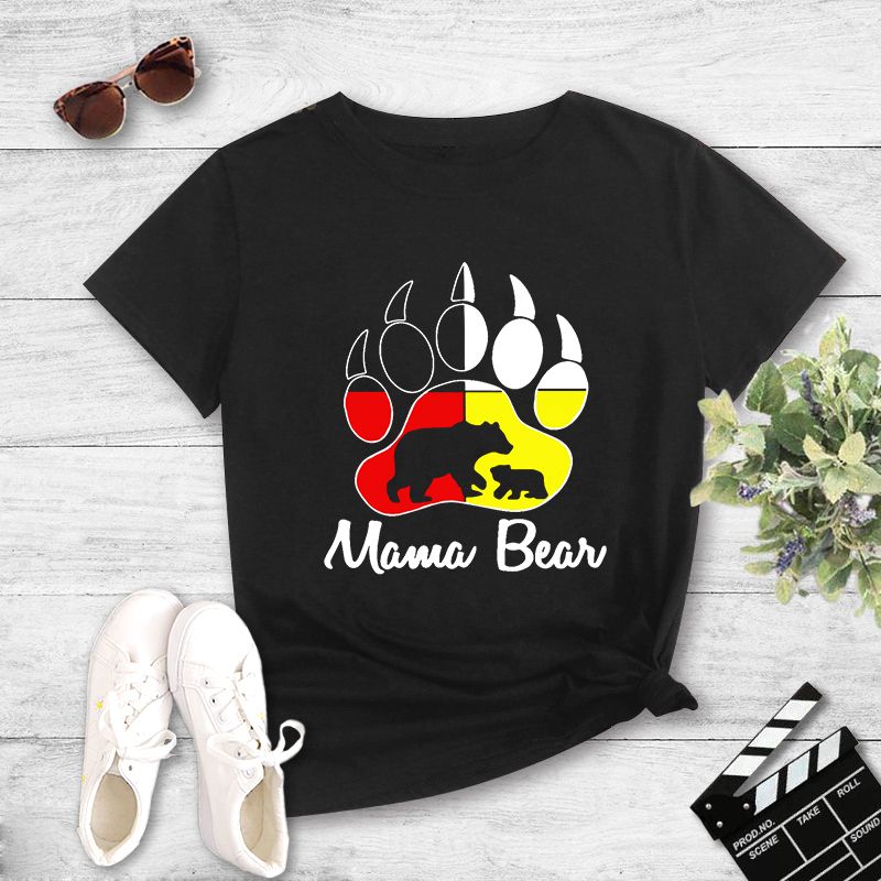 Letter Bear Paw Print Casual Short-sleeved T-shirt