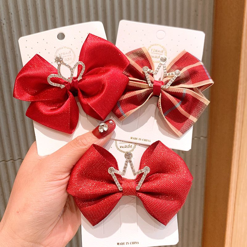 Children's Korean Cute Red Bow Crown Hair Clip