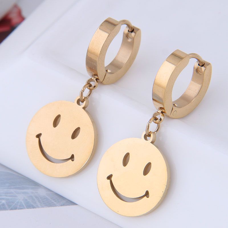 Style Coréen Mode Simple Smiley Visage Titane Boucles D'oreilles En Acier