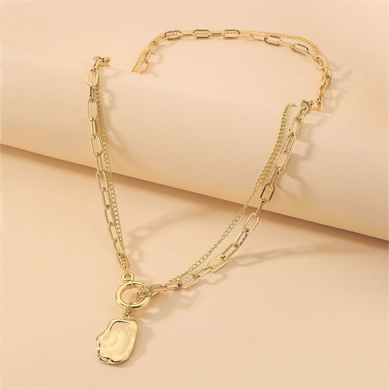 Fashion Style New Double-layer Chain Ot Buckle Metal Geometric Pendant Necklace