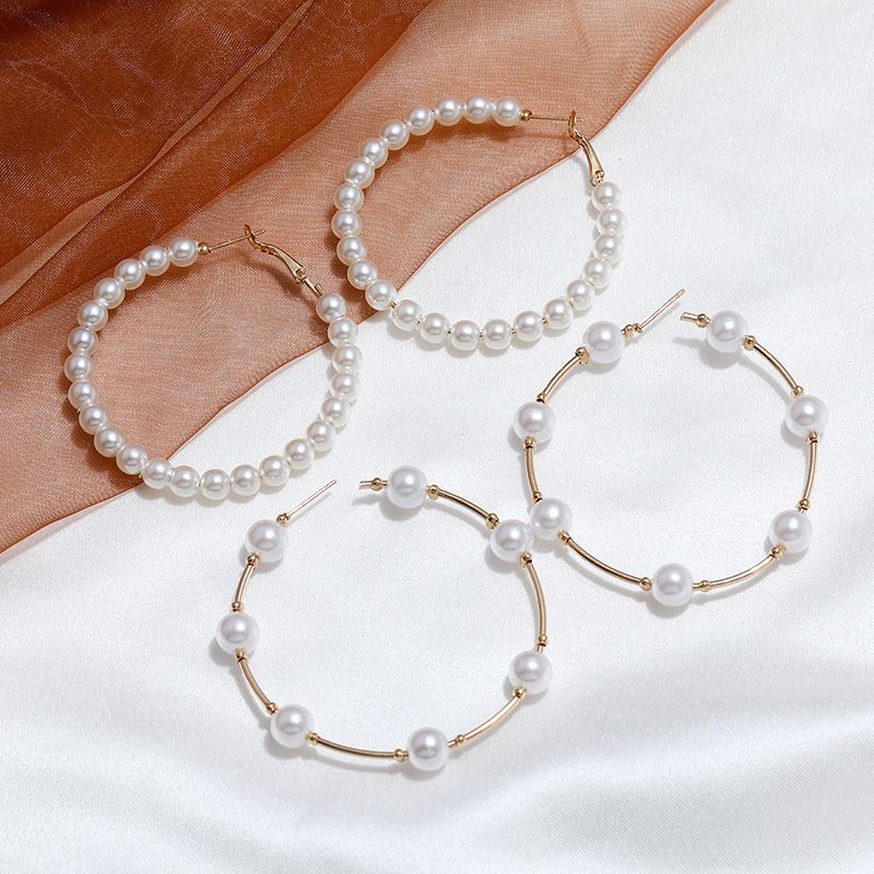 Baroque Retro Pearl Circle 2-piece Earrings Set