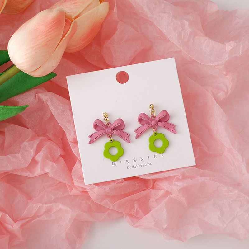 Fashion Cute Pink Bowknot Flower Earrings