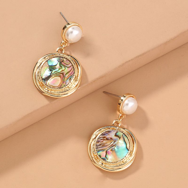 Fashion Simple Imitation Pearl Round Natural Abalone Shell Short Earrings