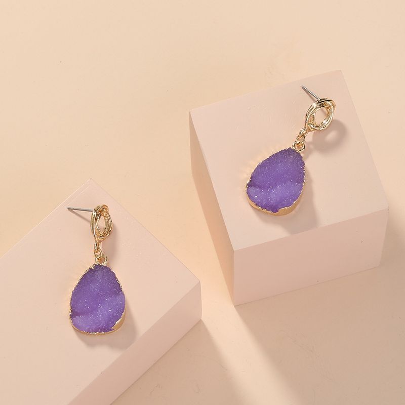 Simple Imitation Natural Stone Purple Water Drop Earrings