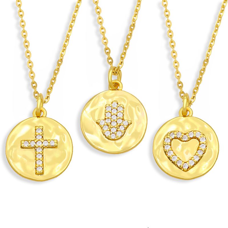Fashion Coin Cross Diamond Pendant Necklace