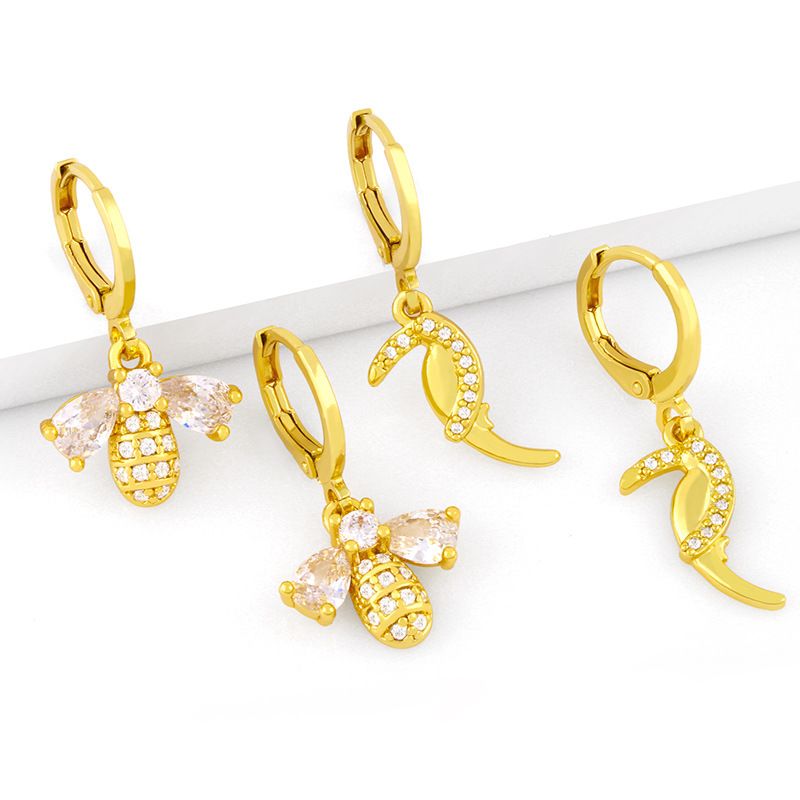 Korean Fashion Personality Simple Bee Parrot Zircon Earrings