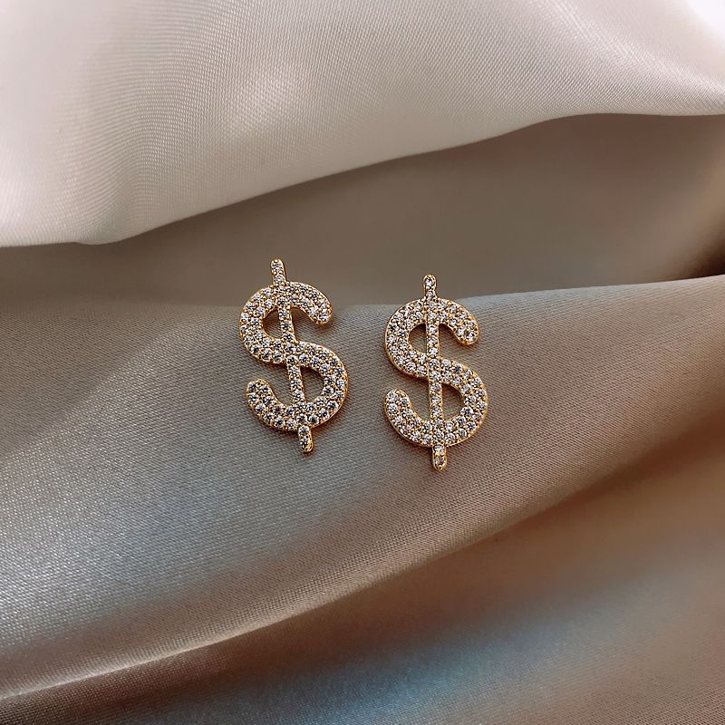 Mode Pleine De Boucles D&#39;oreilles Diamant Signe Dollar