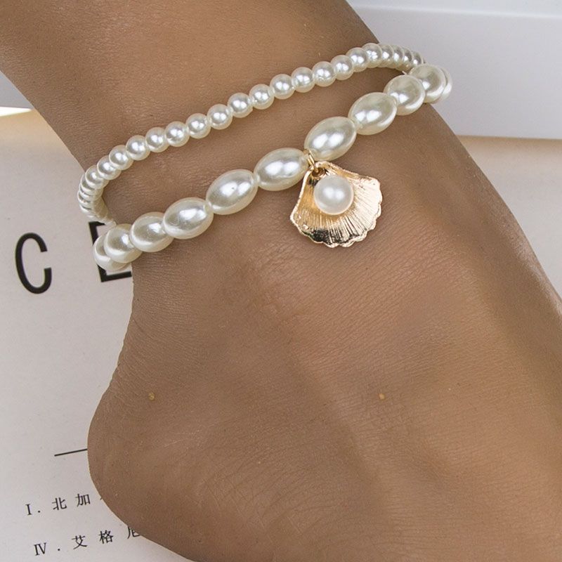 Fashion Metal Seashell Pearl Two-piece Combination Anklet