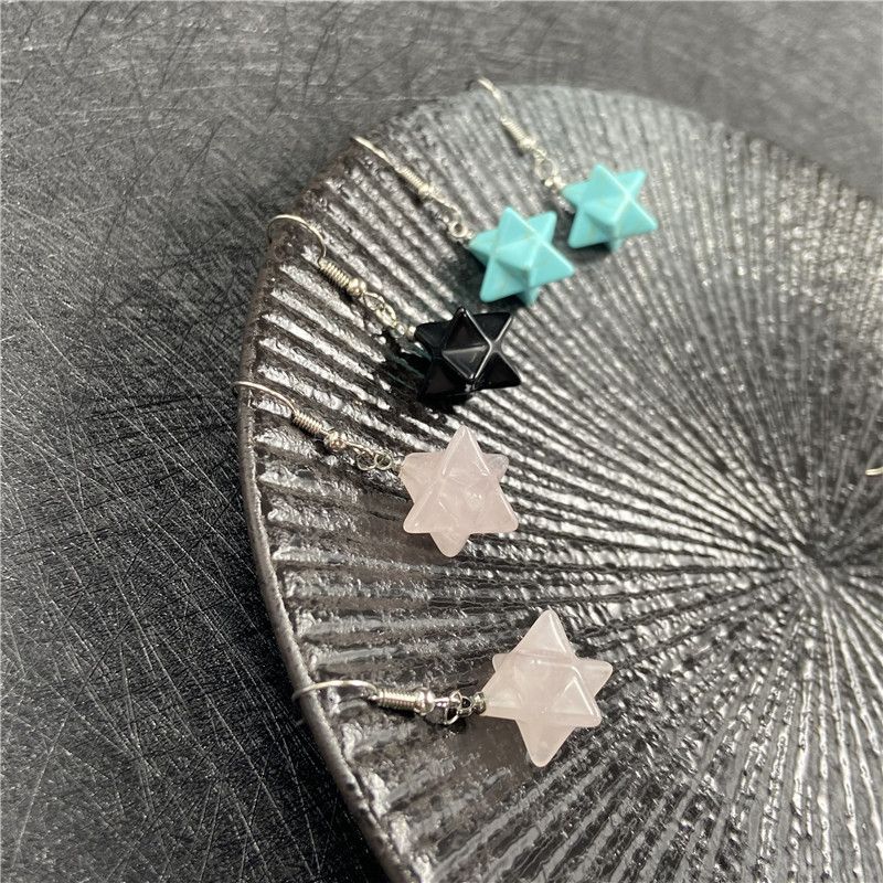 Fashion Stone Crystal Merkaba Hexagonal Star Earrings