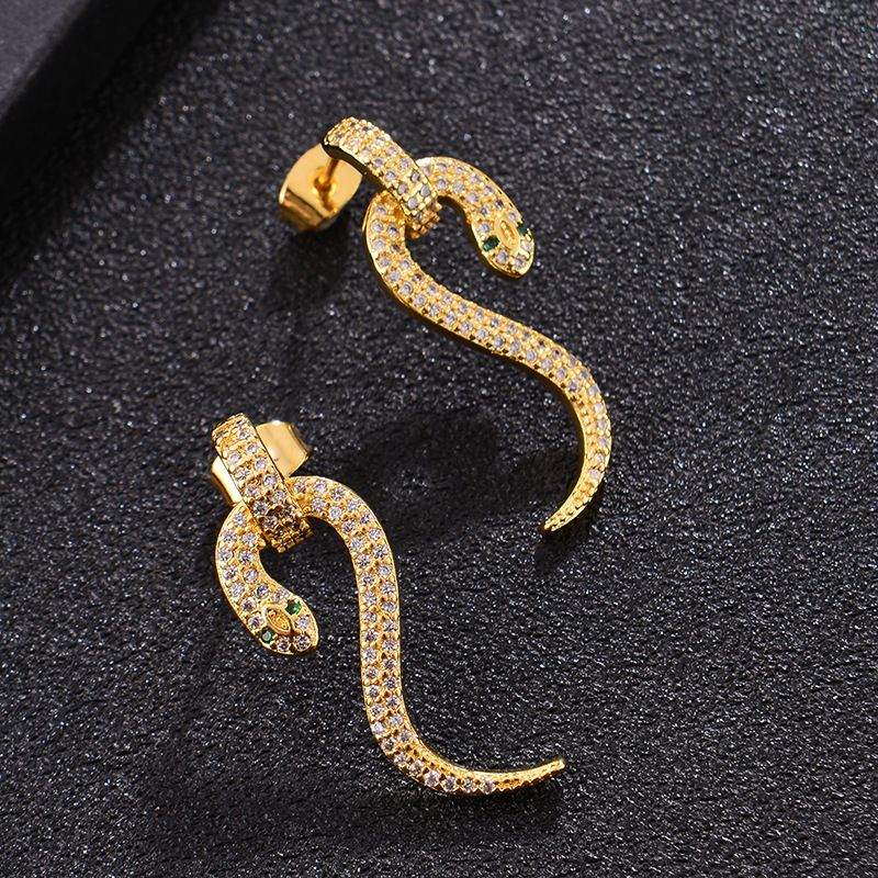 Simple Snake-shaped Copper Inlaid Zircon Earrings Wholesale