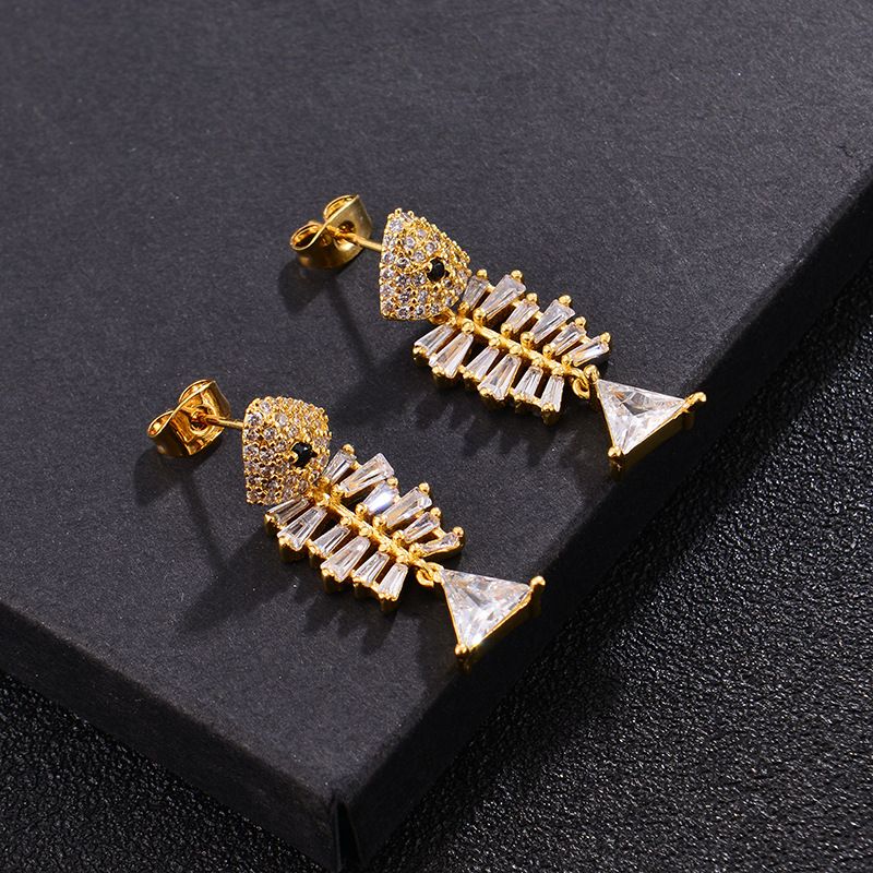 New Fish Bone Inlaid Diamond Long Earrings Wholesale