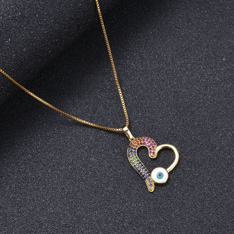 Fashion Hollow Heart  Devil's Eye Pendant Micro-inlaid Zircon Necklace